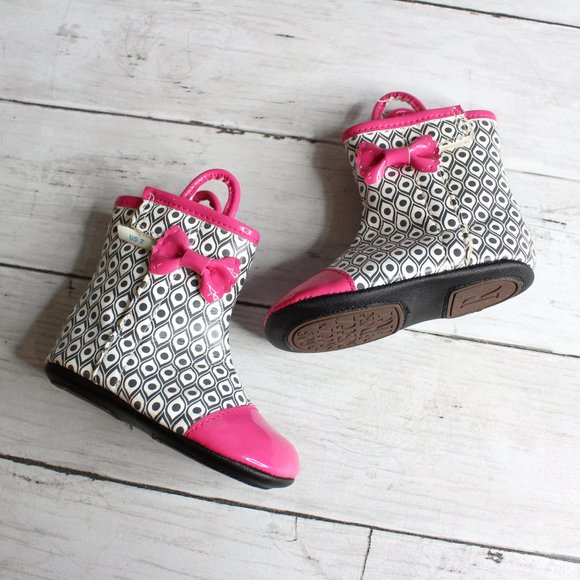 Robeez Tredz Baby Girl's Pink Gray Rainboots Boots Infant Size 3-6 Months - Picture 1 of 6